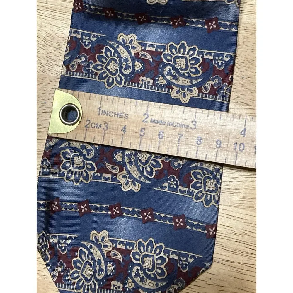 Vintage Oscar de‎ la Renta Mens Floral Tie Burgundy Blue Made in USA Business
